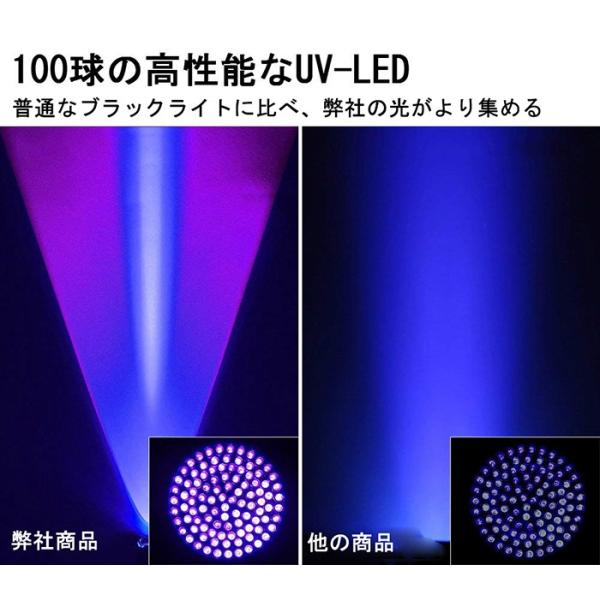 100LED 紫外線ブラックライト UVライト UV懐中電灯 防水 ペットの