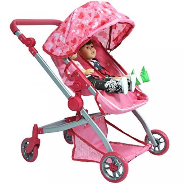 デラックス人形双子用のベビーカー - 18 インチ人形のピンクのハート 