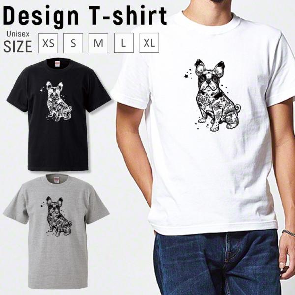 Tシャツ メンズ 半袖 ブランド ユニセックス イヌ 犬 タトゥー