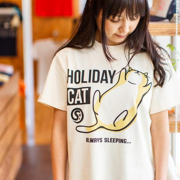 猫 おもしろ かわいい Tシャツ メンズ レディース 半袖 HOLIDAY CAT