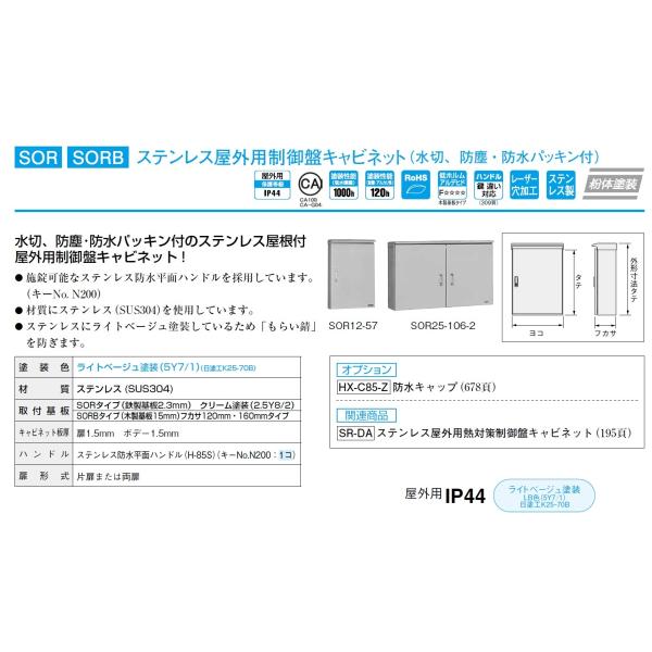 日東工業 SOR20-46 ステンレス屋外用制御盤キャビネット（水切、防塵