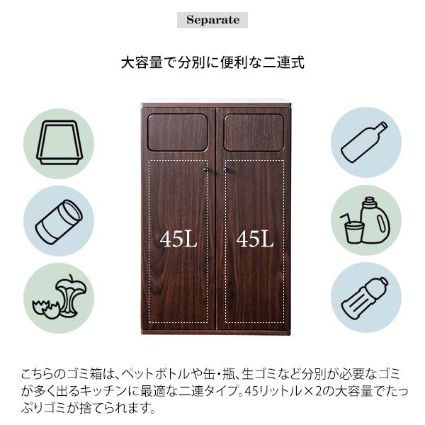 ゴミ箱 ごみ箱 おしゃれ 2連式 45リットル 分別 幅50 ブラウン