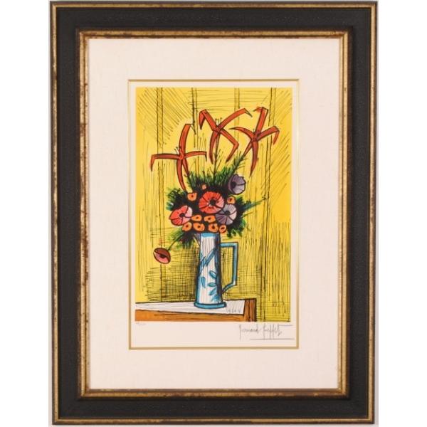 ベルナール・ビュッフェ（アネモネとユリの花束）肉筆保証/表裏サイン有/油彩/絵画 ベルナール・ビュッフェ作品紹介｜百合とアネモネの花束｜銀座の