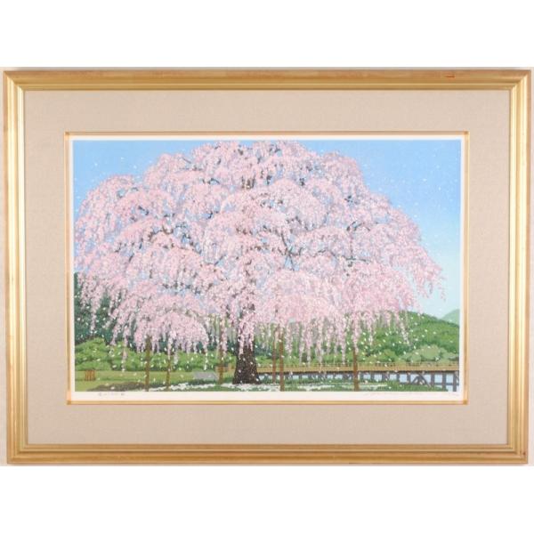 井堂雅夫作「嵐山しだれ桜」256/500 木版画 桜 花 絵画 木版画 和風 井堂雅夫 「嵐山しだれ桜」 額付き /【Buyee】