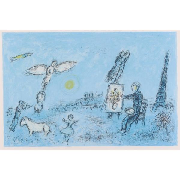 マルク・シャガール 絵画 オリジナルリトグラフ 版画 「画家とその二重 
