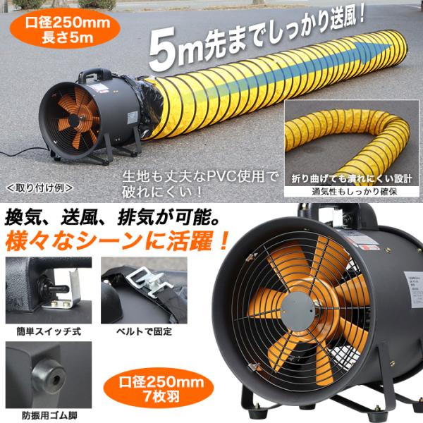 送風機 ダクトホース セット Φ250mm ポータブルファン 電動送風機 電動 