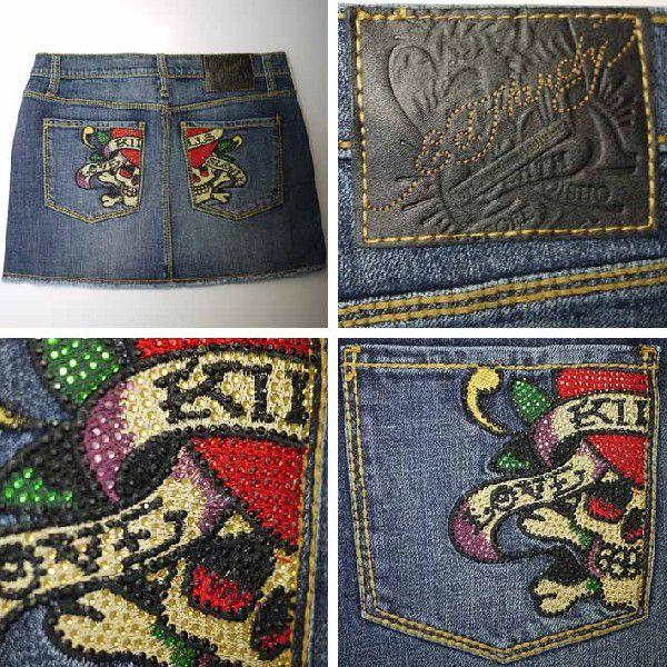 EdHardy　エドハーディ　デニム　マイクロ　ミニスカート スカルプ エドハーディー レディース ミニスカート ラブキル デニム 美脚