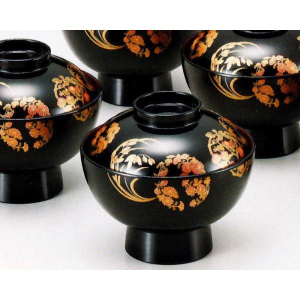 黒内朱 雑煮椀 花丸五君子 蒔絵 5客セット(蓋付雑煮椀 汁椀 お椀