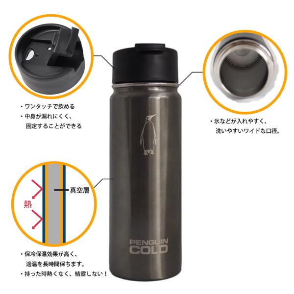 ペンギン PENGUIN COLD ペンギンコールド キングペンギン水筒（ガンメタル色