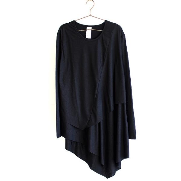 希少品　新品　変形アシンメトリーシャツ　アシメ　黒　ユニセックス　韓国　モード モード系 アシンメトリーデザイン7分袖トップス｜ユニセックス