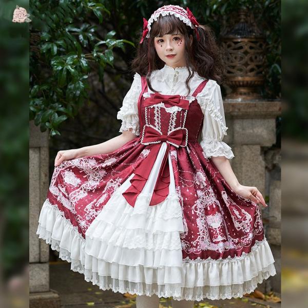 ロリータ ワンピース ジャンパースカート ロリィタ 花模様 エレガント  