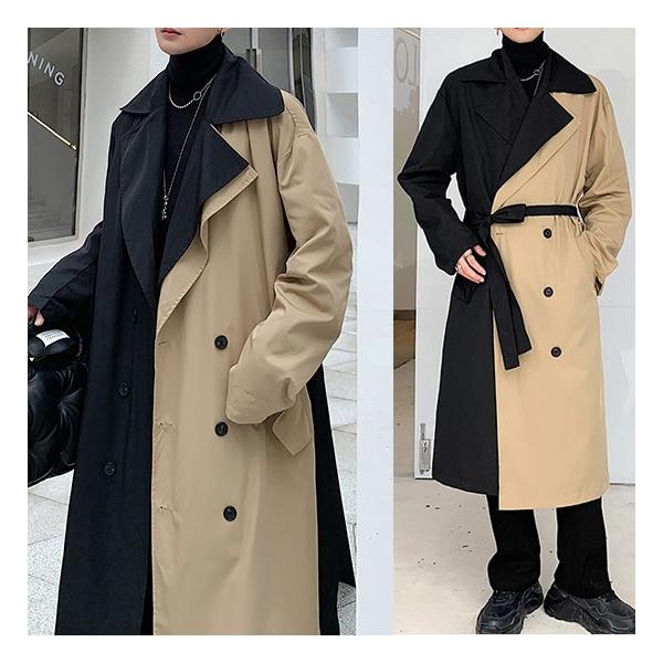 トレンチコート メンズ ロングコート ロング丈 コート バイカラー 