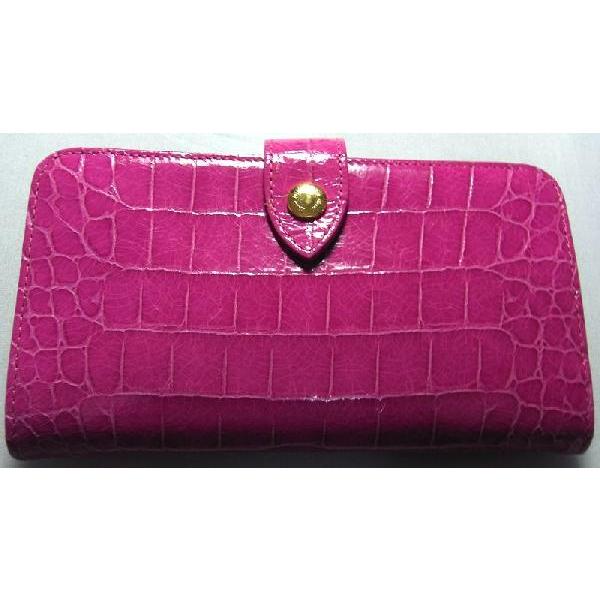 ミュウミュウ miumiu クロコ型押し がま口付長財布 ピンク ペオニア