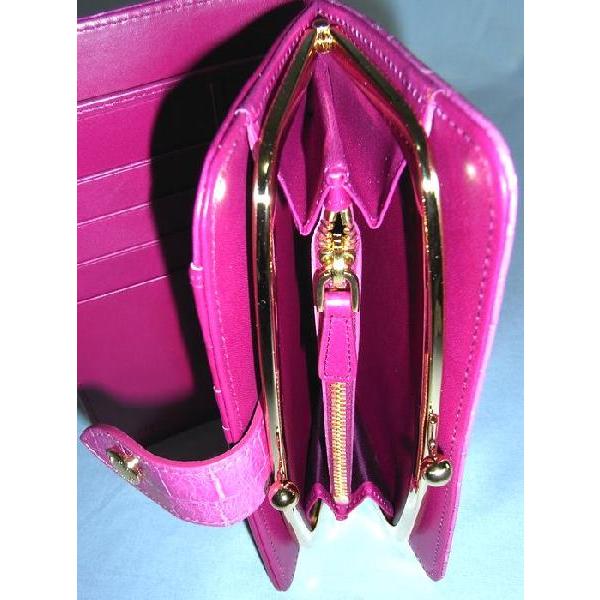 ミュウミュウ miumiu クロコ型押し がま口付長財布 ピンク ペオニア