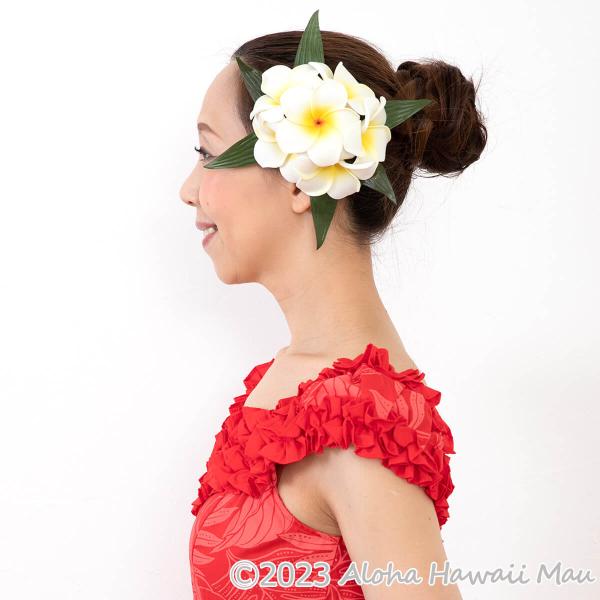 フラダンス 髪飾り プルメリア ヘアクリップ ホワイト イエロー