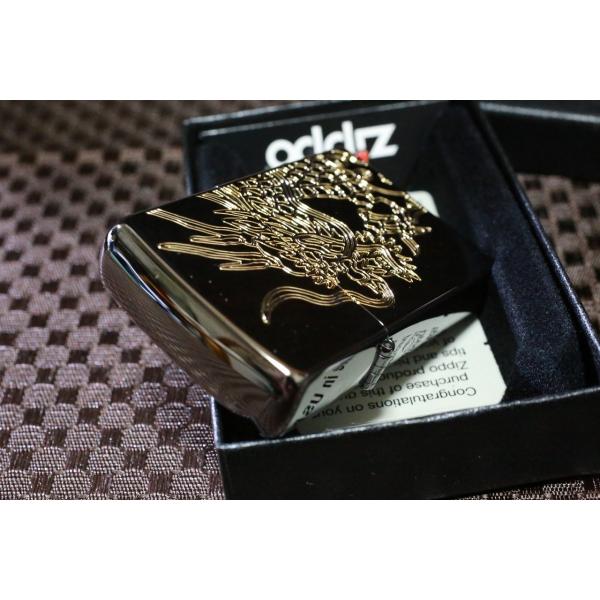 ドラゴンジッポ 龍 鏡面加工 ZIPPO 綺麗なジッポ 黒 金 龍神 人気