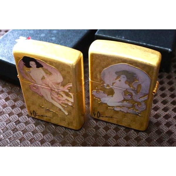 天野喜孝ZIPPO 風神雷神ジッポーセット金箔風仕上げ立体絵柄彫り天野 