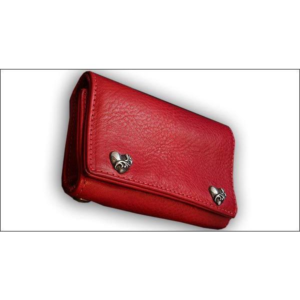 クロムハーツ 財布 Chrome Hearts 3フォールド ハートボタン レッド 