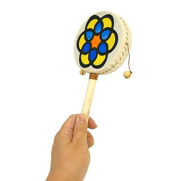 でんでん太鼓 打面12cm Lサイズ アジアの楽器 アジアン雑貨