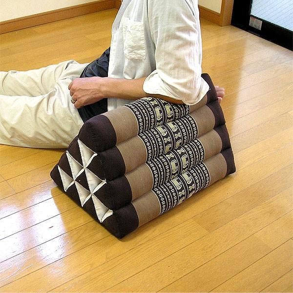 タイの三角枕 （マット無し） 腰掛クッション ブラウン 象さん柄