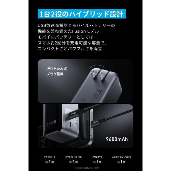 Anker Prime Power Bank (9600mAh, 65W, Fusion) (9600mAh 65W出力