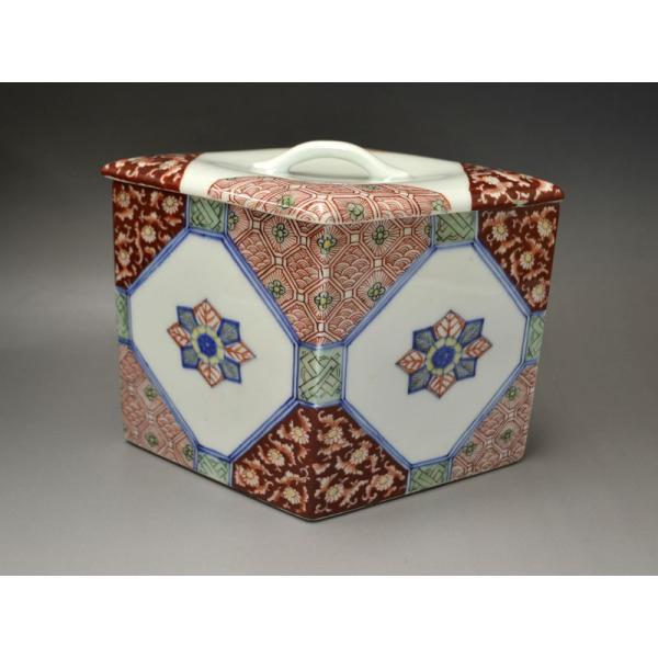 古伊万里 水指 時代 太明萬暦年製 ひし形 色絵 茶道具 1807-882 