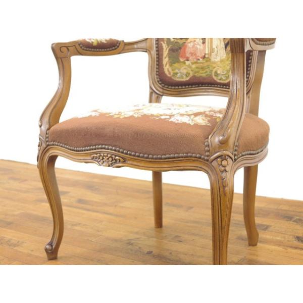 仏フランスアンティーク家具 | アームチェア プチポワン | 刺繍 サロン