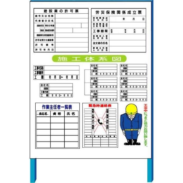 現場表示用法令看板（土木・折りたたみA型） タテ1400mm×ヨコ1100mm