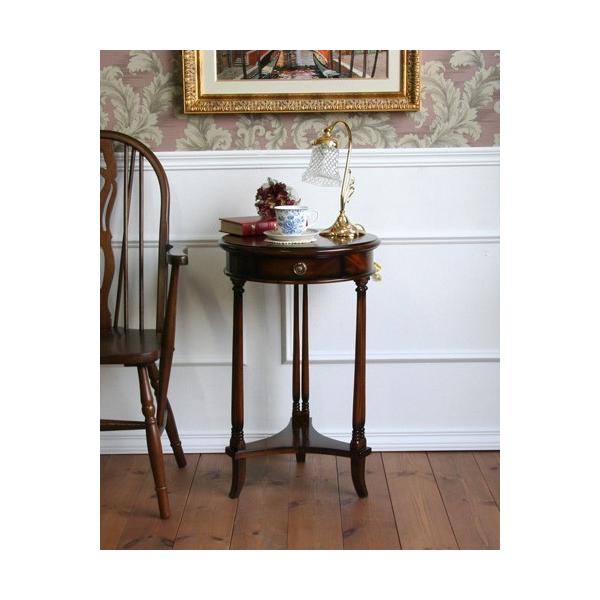 サイドテーブル ナイトテーブル 丸型 引出し付 マホガニー材