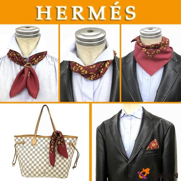 HERMES エルメス プチスカーフ カレ45 イチョウ柄 ポケットチーフ