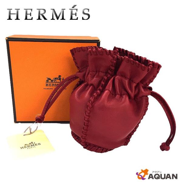 エルメス 巾着 ミニポーチ レザー HERMES レザーポーチ 巾着ポーチ  