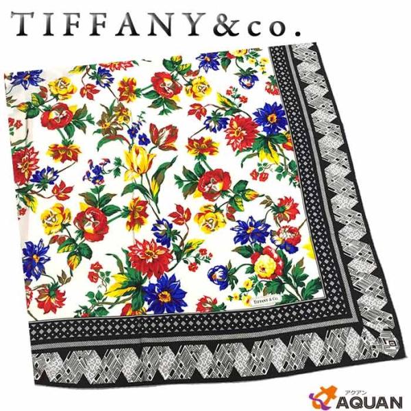 Tiffany 大判スカーフ 美品】ティファニー 大判スカーフ シルク100% 花 チューリップ