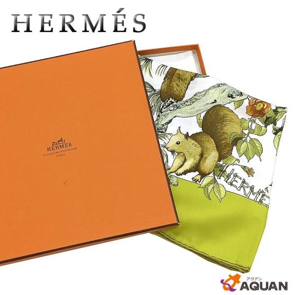 Hermes スカーフ カレ90 「森の中で」 鳥 ふくろう リス-