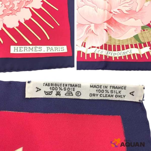 HERMES エルメス カレ90 Les pivoines 芍薬 スカーフ赤