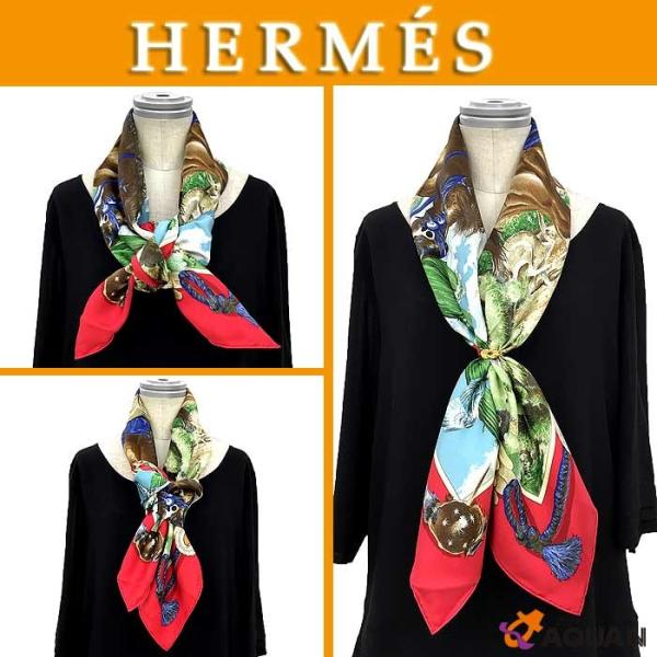 レア物 希少 HERMES エルメス 大判カレ スカーフ THE PONY EXPRESS 郵便社 シルク レッド /【Buyee】