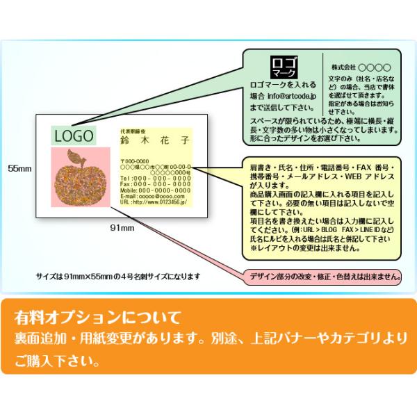 カラーデザイン名刺 ショップカード 印刷 作成 100枚 ロゴ入れ可