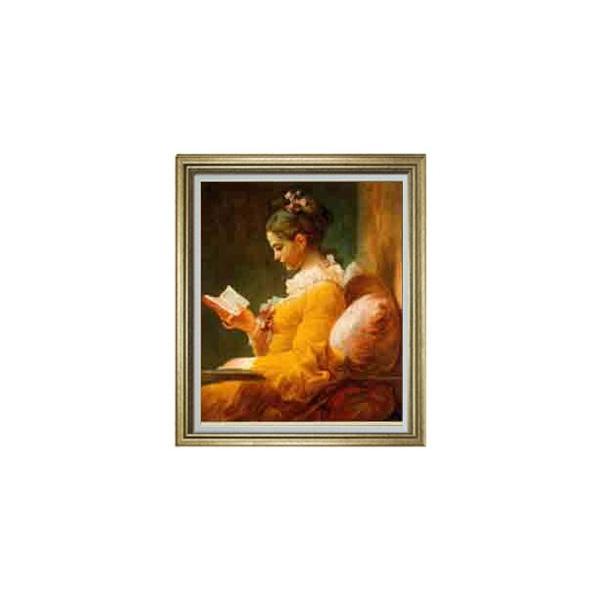 フラゴナール　「読書する少女」複製画　額付き　絵画 油絵