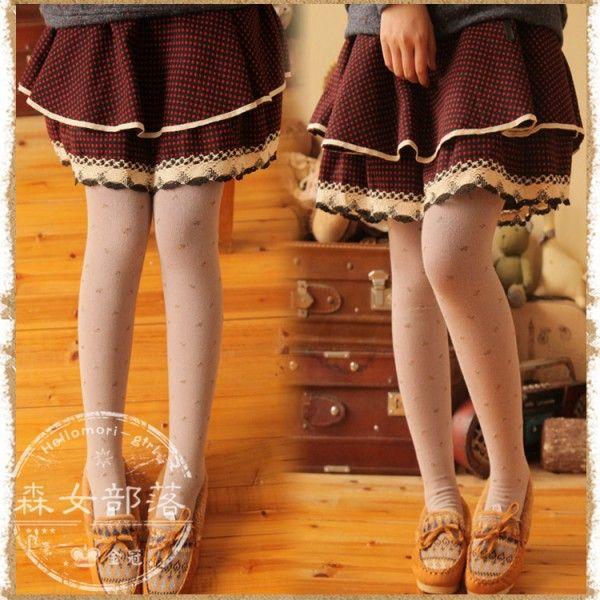 可愛いリボン付き 2段ティアードミニスカート 水玉柄 森ガール 2色