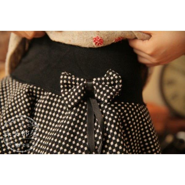 可愛いリボン付き 2段ティアードミニスカート 水玉柄 森ガール 2色