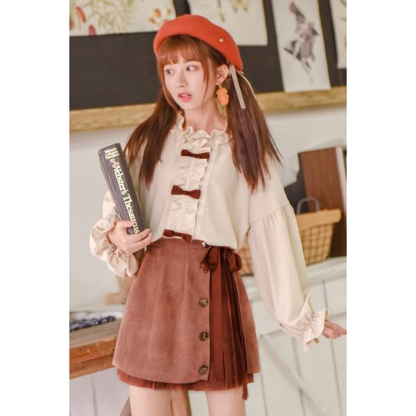 00's vintage フリル　ブラウス　ポンチョ　森ガール 新品】フレンチレトロ♡リボンフリルブラウス レディース 韓国