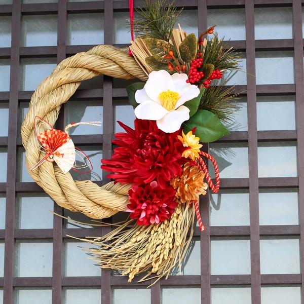 アートフラワー 造花 ギフト リース 枯れない花 お正月 飾り しめ縄 赤