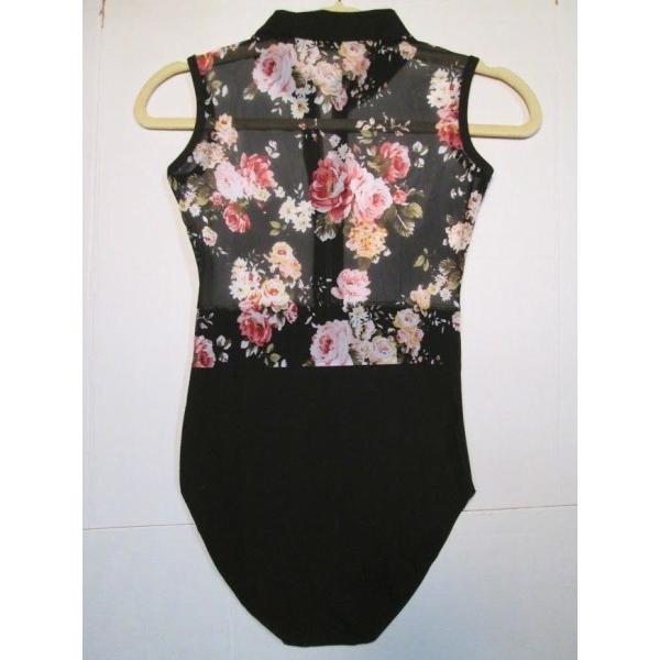 大人レオタード M 黒 ハイネック花柄メッシュ レオタード ZIP バレエ