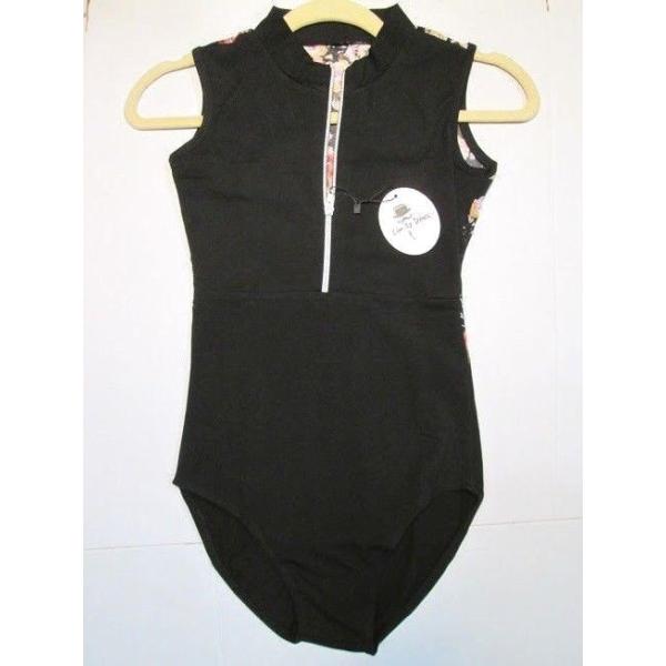 大人レオタード M 黒 ハイネック花柄メッシュ レオタード ZIP