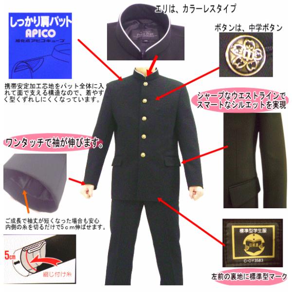 送料無料】PurePort標準型スマートスタイル学生服上下セット 