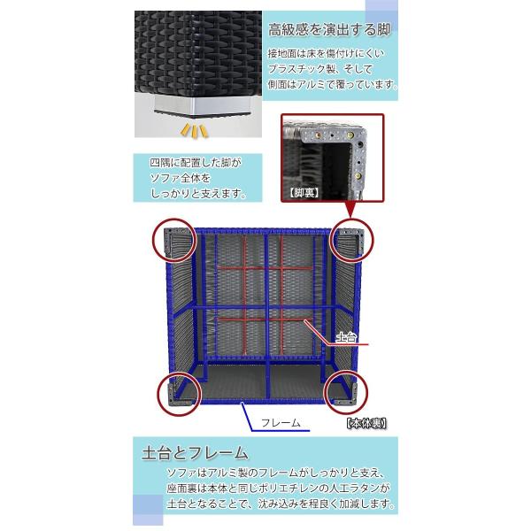 人工ラタンソファ 1人掛け 黒 シングルソファ 1P 籐 家具 ファニチャー