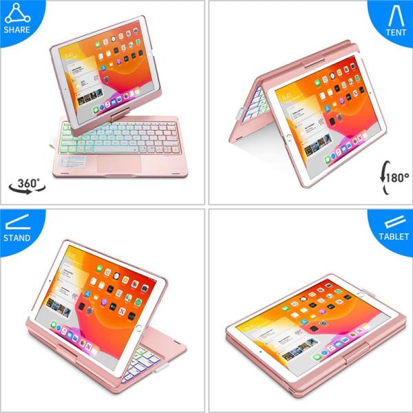 iPad 360度回転 キーボード ケース タッチパッド バックライト付き
