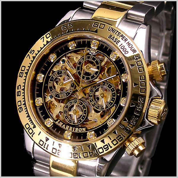 ジョンハリソンJ.HARRISON 多機能両面スケルトンタイプ機械式腕時計 スワロフスキー12ポイント（ブラック） 国内正規品 JH-003GBK  /【Buyee】