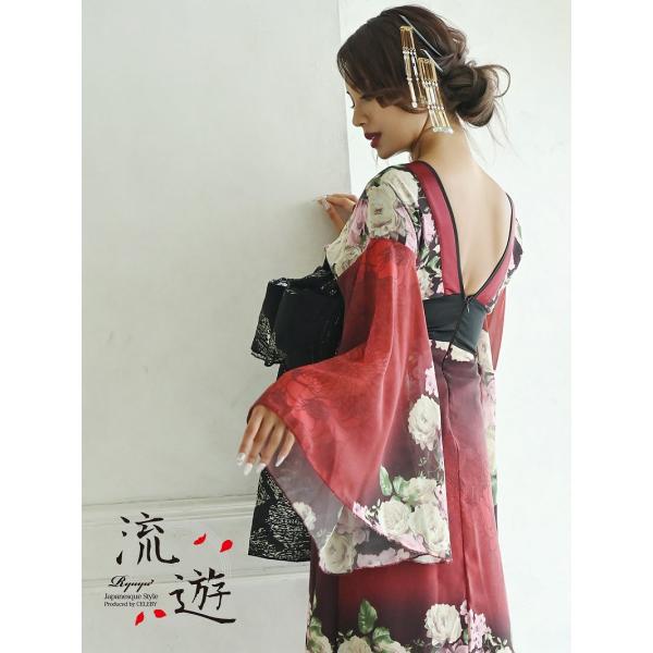 花魁コスプレ衣装和柄ドレスコンパニオン衣装着物ドレス流遊赤振り袖