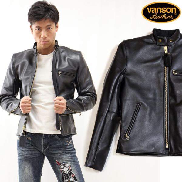 VANSON レザージャケット シングルライダース 革ジャン スタンドカラー