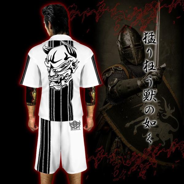 半袖 セットアップ ジャージ 鬼 和柄 白×黒 オラオラ系 悪羅悪羅